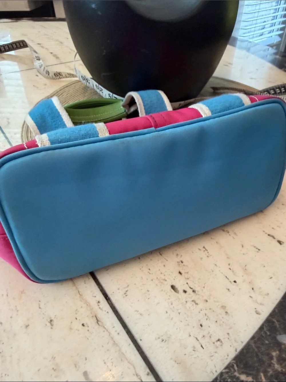Coach Vintage Leatherware 2005 Pink and Blue Nylon Tote with Green Trim Retail